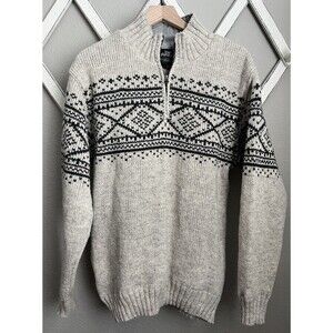 Lost Horizons Men's L 1/4 Zip Lined Nordic Wool Sweater Handcrafted in Nepal